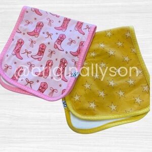 Set of 2 Goosie Baby Burp Cloths - Pink Cowboy Boot & Yellow Star Designs